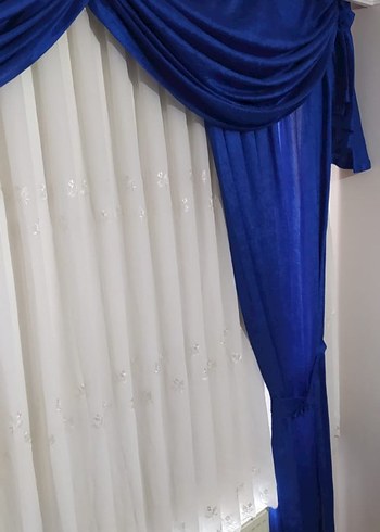 Dantelli Lacivert Yatak Örtüsü ve perde - Görsel 6