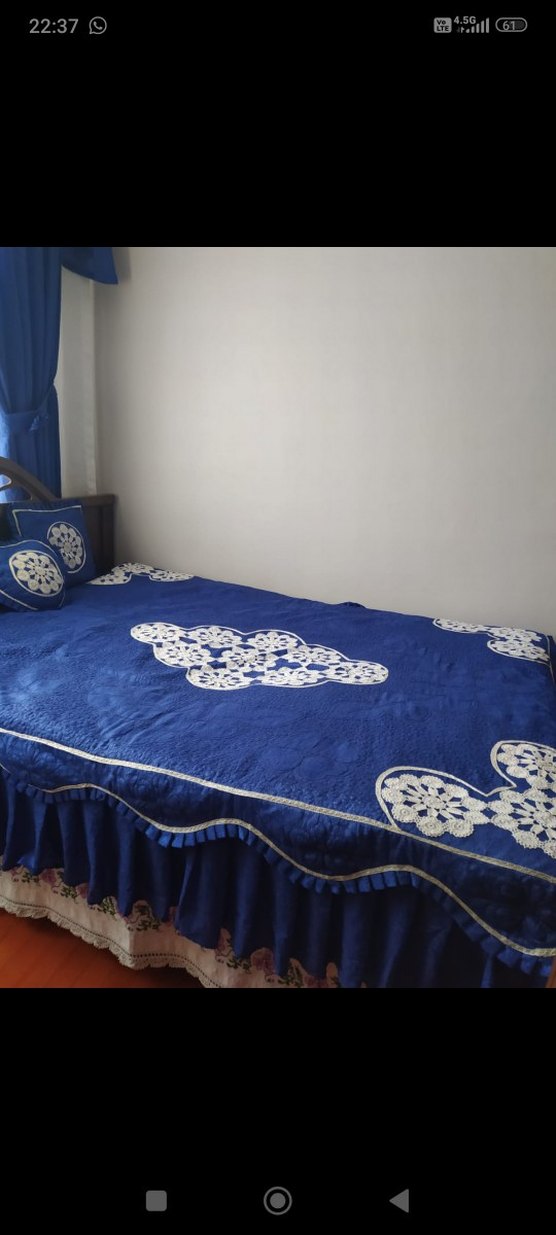 Dantelli Lacivert Yatak Örtüsü ve perde - Görsel 2