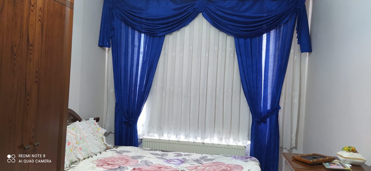 Dantelli Lacivert Yatak Örtüsü ve perde - Görsel 5