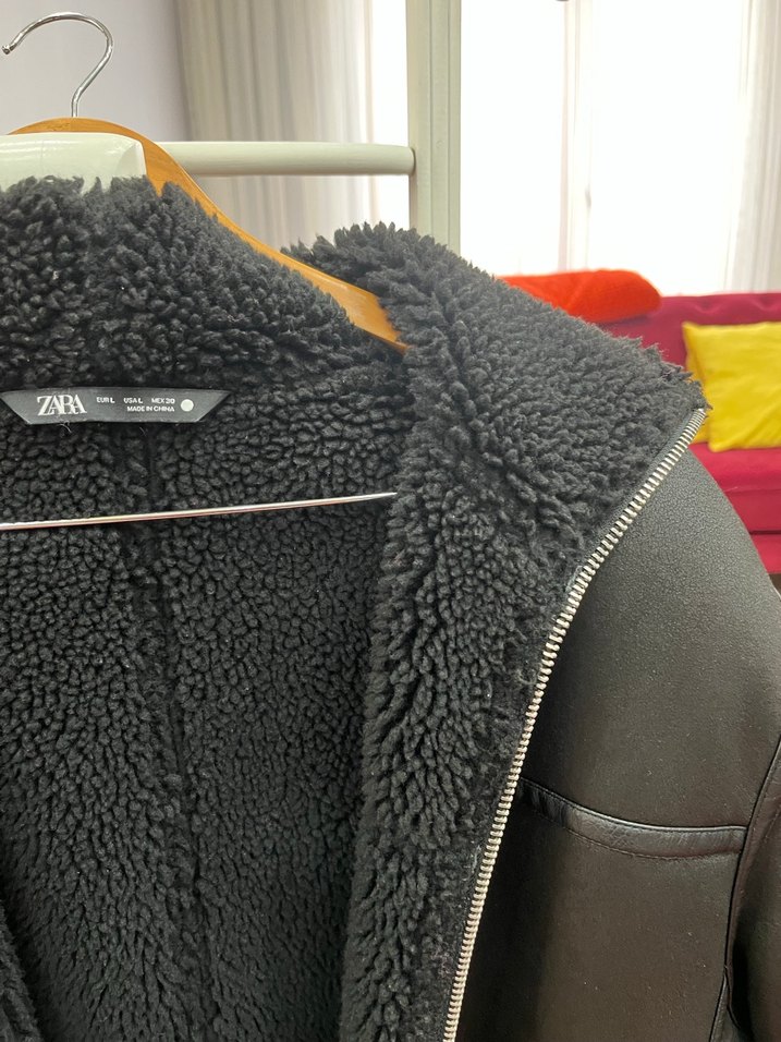 Kürklü Siyah Deri Kadın Ceket - Görsel 4