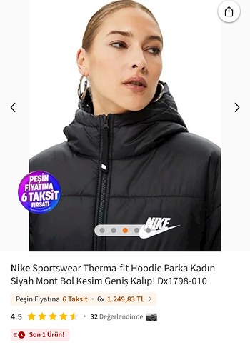 Nike Kadın Siyah Therma-fit Hoodie Parka Mont - Görsel 2