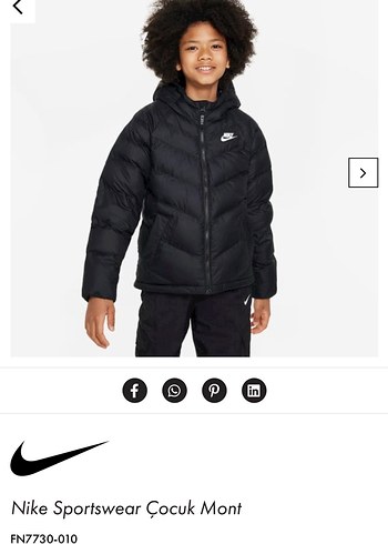 Nike Siyah Çocuk Mont, Yüksek Yaka, Fermuarlı