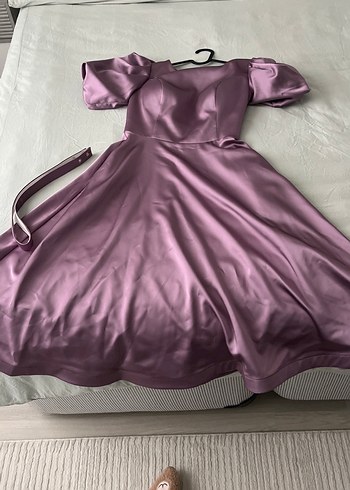 Uzun Parlak Mor Drapeli Kadın Elbise - Görsel 2