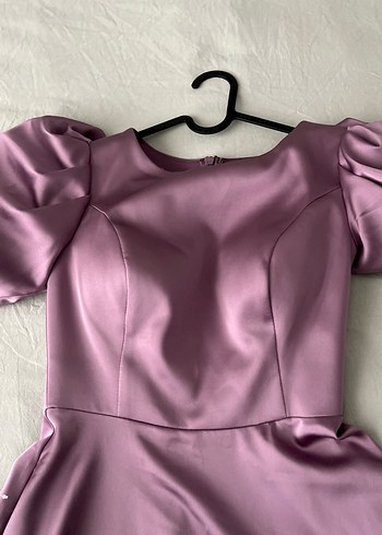 Uzun Parlak Mor Drapeli Kadın Elbise - Görsel 3