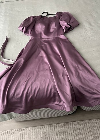Uzun Parlak Mor Drapeli Kadın Elbise - Görsel 6