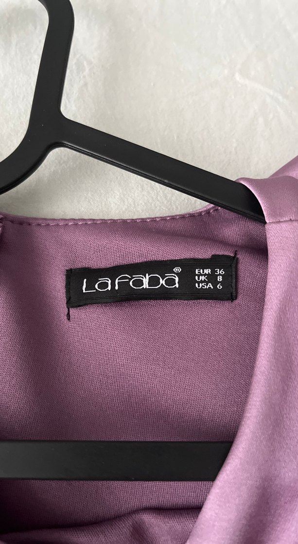 Uzun Parlak Mor Drapeli Kadın Elbise - Görsel 5