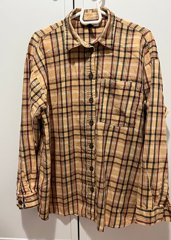 Bej Ekose Uzun Kollu Kadın Gömlek - Görsel 2