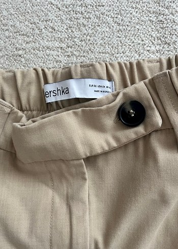 Bej Yüksek Bel Keten Şort - Görsel 2