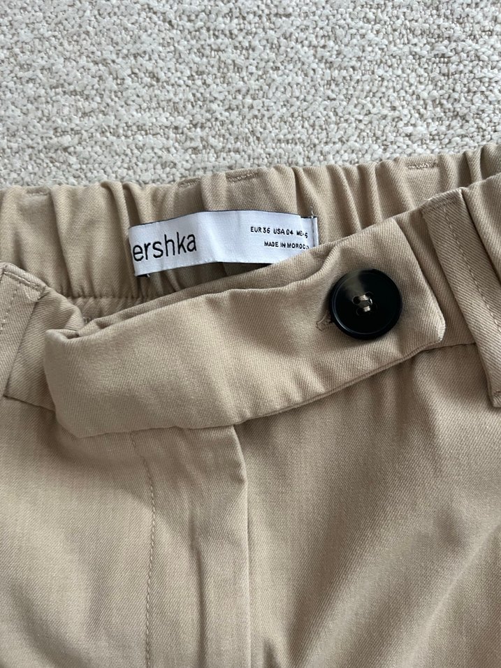 Bej Yüksek Bel Keten Şort - Görsel 2