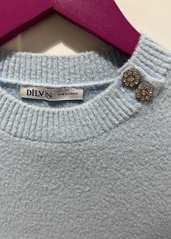 Açık Mavi Kısa Kollu Triko Kadın Kazak - Görsel 2