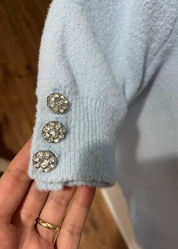 Açık Mavi Kısa Kollu Triko Kadın Kazak - Görsel 3