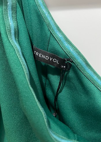 Yeşil Drapeli Straplez Midi Elbise - Görsel 5