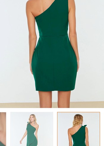 Yeşil Drapeli Straplez Midi Elbise - Görsel 6