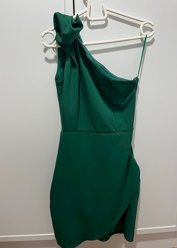 Yeşil Drapeli Straplez Midi Elbise - Görsel 3