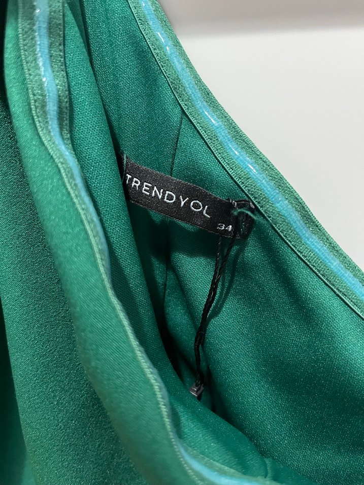 Yeşil Drapeli Straplez Midi Elbise - Görsel 5