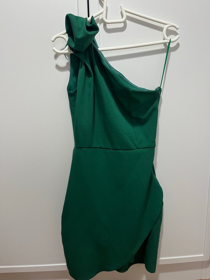 Yeşil Drapeli Straplez Midi Elbise - Görsel 3