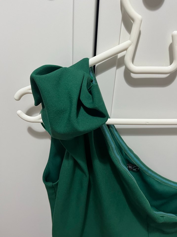 Yeşil Drapeli Straplez Midi Elbise - Görsel 4