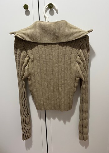 Zara Bej Yüksek Yakalı Fitilli Örgü Kadın Kazak - Görsel 3