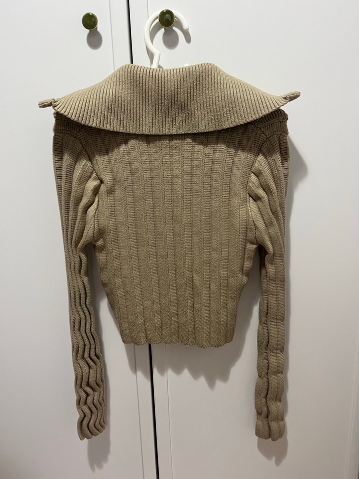 Zara Bej Yüksek Yakalı Fitilli Örgü Kadın Kazak - Görsel 3