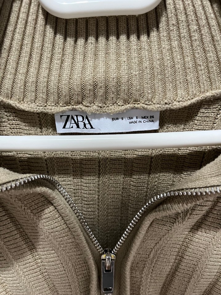 Zara Bej Yüksek Yakalı Fitilli Örgü Kadın Kazak - Görsel 2
