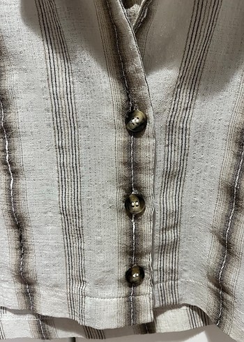 Düğmeli Keten Midi Gömlek - Görsel 3