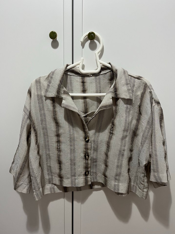 Düğmeli Keten Midi Gömlek - Görsel 2