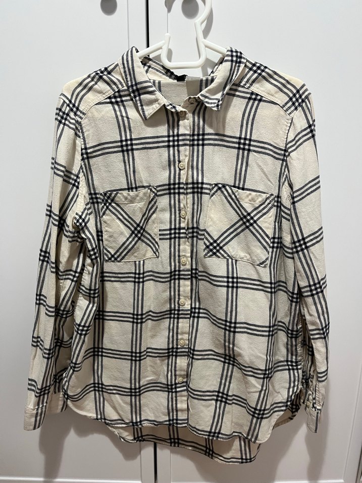 Bej Ekose Desenli Uzun Kollu Kadın Gömlek - Görsel 2