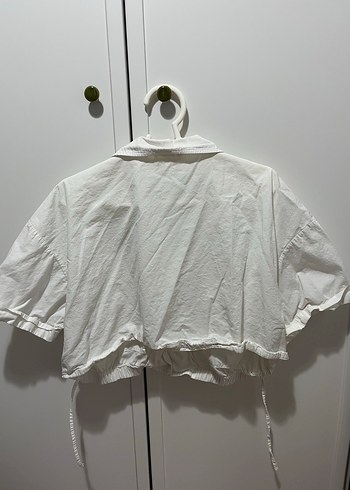 Düğmeli Beyaz Kısa Kollu Keten Gömlek - Görsel 3