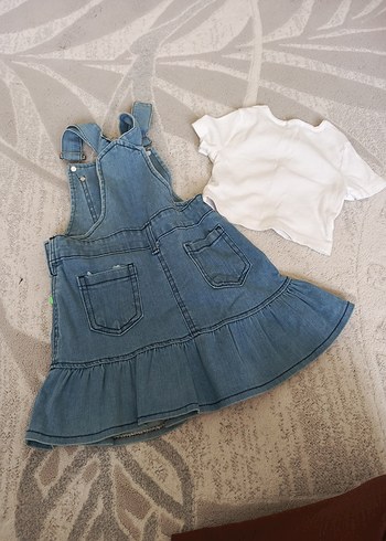 24-36 Ay Beden mavi Renk Nakışlı, Fırfırlı Mavi Kot Elbise