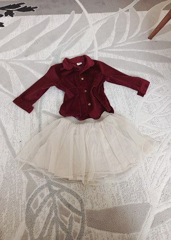 Bordo Fırfırlı Uzun Kollu Bebek Kız Takımı