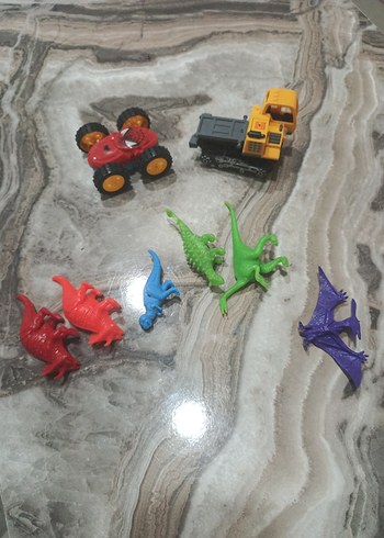 Renkli Dinozor ve Araç Oyuncak Seti - Görsel 3