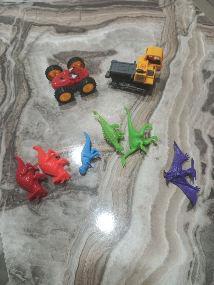 Renkli Dinozor ve Araç Oyuncak Seti - Görsel 3