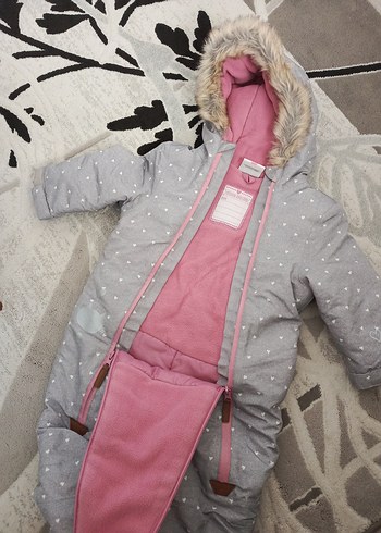 Kız Bebek Gri Kürklü Kar Tulumu - Görsel 4