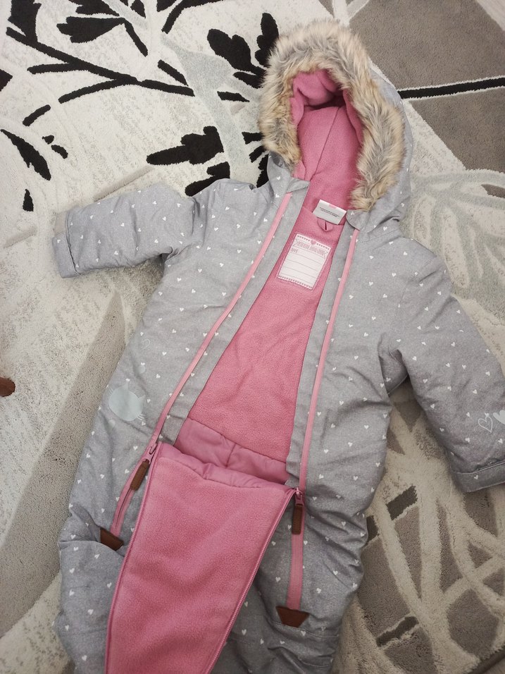 Kız Bebek Gri Kürklü Kar Tulumu - Görsel 4