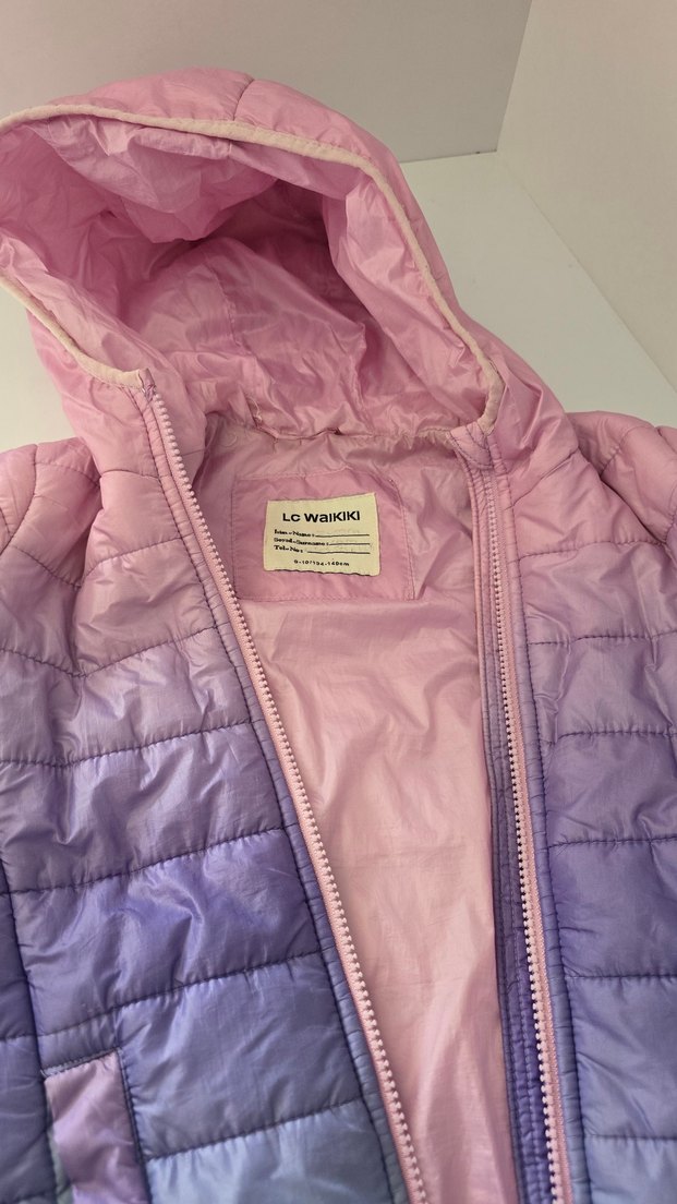 Kız Çocuk Pastel Renkli Kapüşonlu Mont - Görsel 4