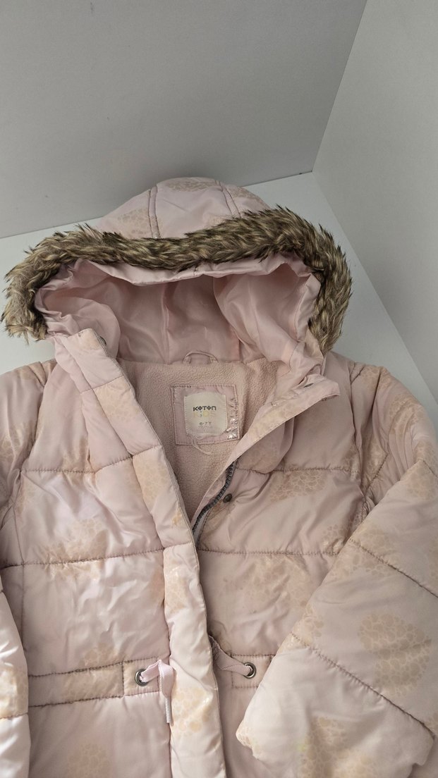 Kız Çocuk Kapüşonlu Pudra Pembesi Kaban - Görsel 4