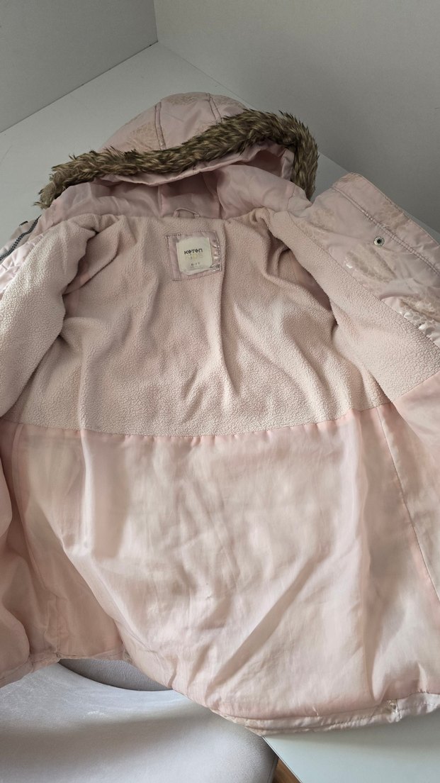 Kız Çocuk Kapüşonlu Pudra Pembesi Kaban - Görsel 5