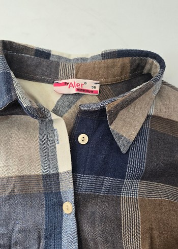 Kadın Düğmeli  Ekose Gömlek - Görsel 4