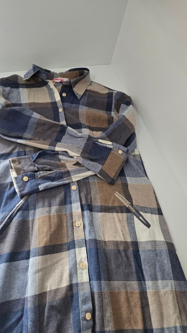 Kadın Düğmeli  Ekose Gömlek - Görsel 3