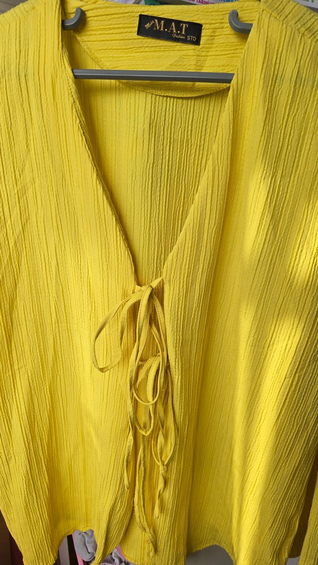 Kadın Sarı Keten Pilili Bol Kesim Pantolon - Görsel 2