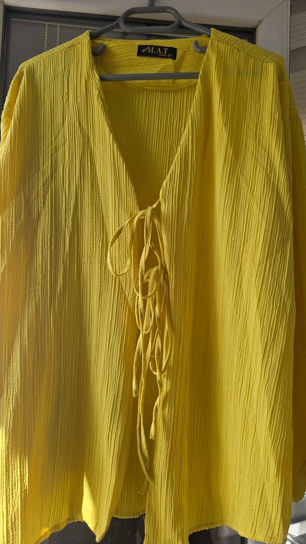 Kadın Sarı Keten Pilili Bol Kesim Pantolon - Görsel 3