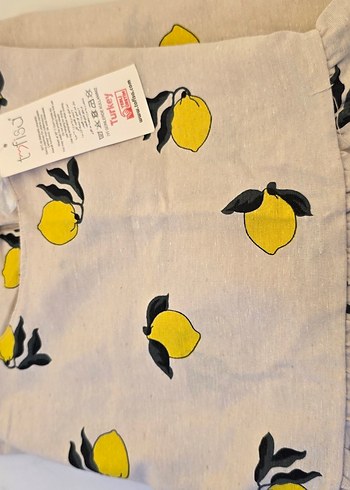 Limon desenli keten elbise - Görsel 3