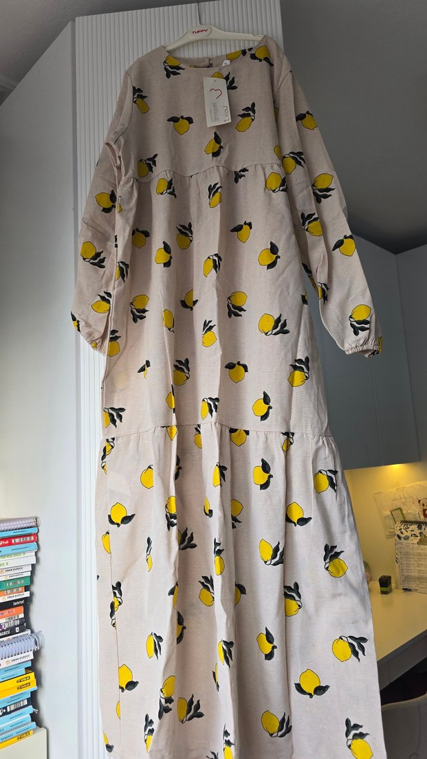 Limon desenli keten elbise - Görsel 2