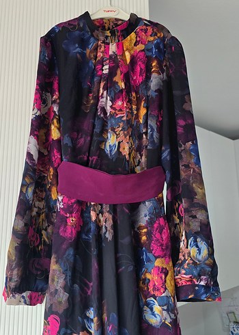 Bohem Yüksek Yakalı Uzun Mor Elbise - Görsel 3