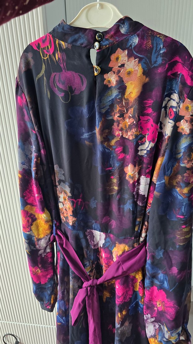 Bohem Yüksek Yakalı Uzun Mor Elbise - Görsel 5