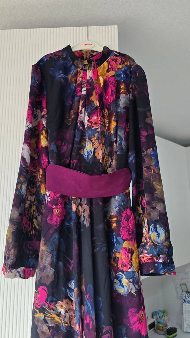 Bohem Yüksek Yakalı Uzun Mor Elbise - Görsel 3