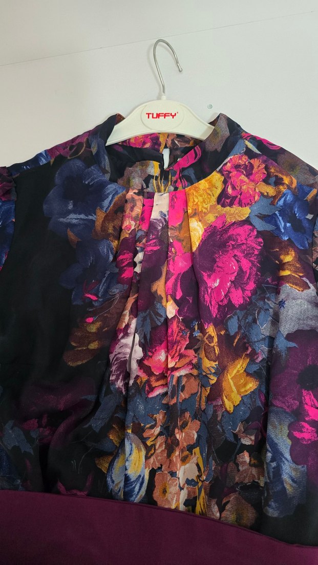 Bohem Yüksek Yakalı Uzun Mor Elbise - Görsel 4