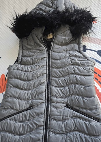 Kürklü Gri Uzun Kadın Yelek - Görsel 2