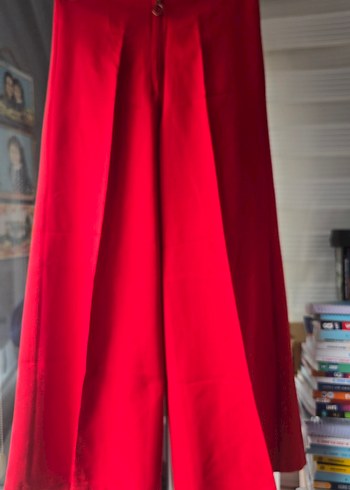 Parlak Kırmızı Uzun Kadın Kumaş Pantolon - Görsel 2