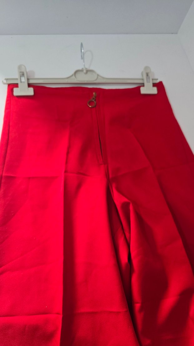 Parlak Kırmızı Uzun Kadın Kumaş Pantolon - Görsel 3